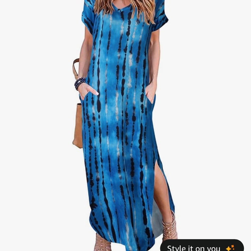 Blue Tie-Dye Maxi Dress - Picture 2 of 4